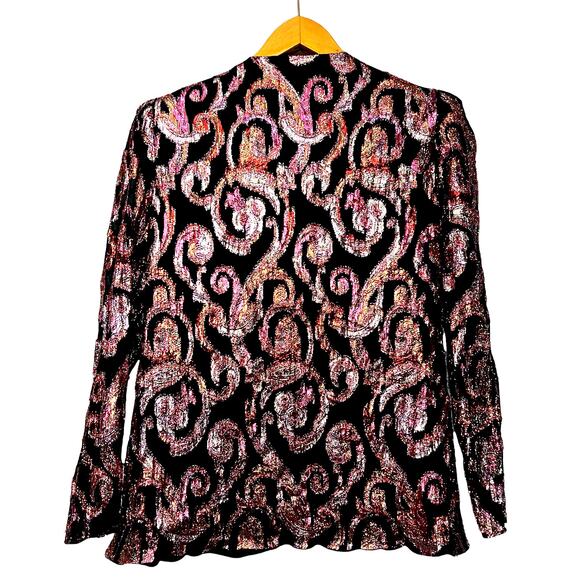 Vintage 80s Patra Petites Pink Gold Metallic Swirl Wrap Style Top Disco Size 4 - Picture 2 of 7